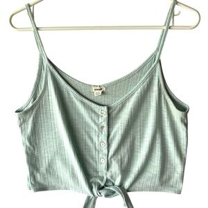 Garage Light Green /Blue Ribbed Button Crop Top